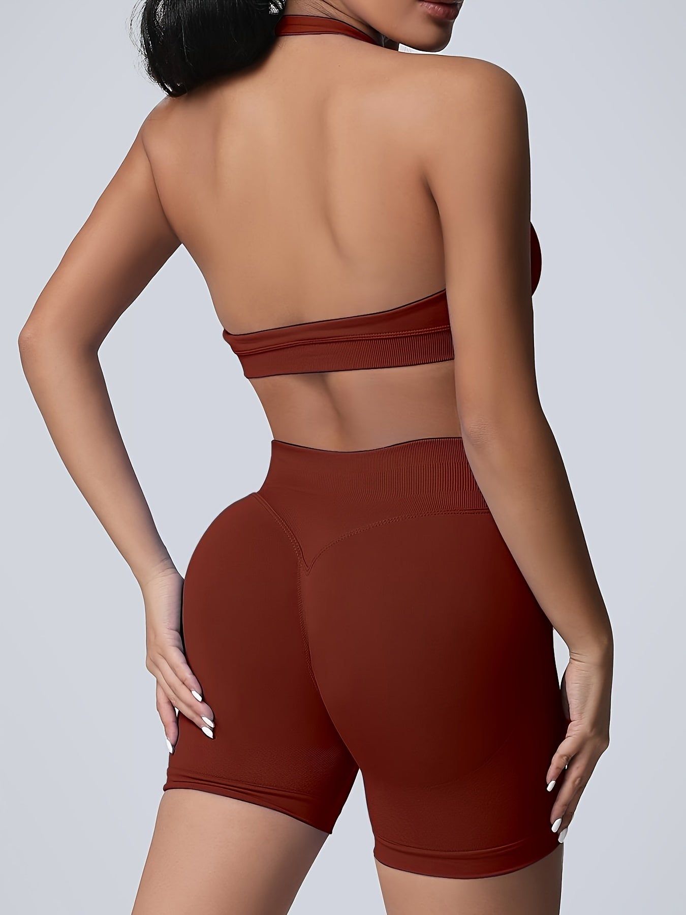 Womens Workout Set with Sports Bra and High Waist Shorts