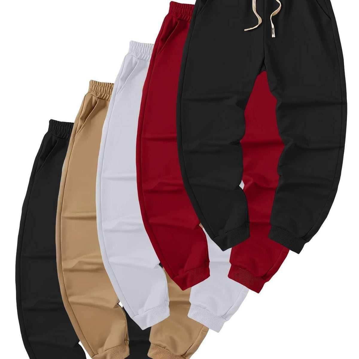 Men’s Jogger Pants 5-Pack – Elastic Waist, Drawstring, Casual Fit for Sports & Streetwear