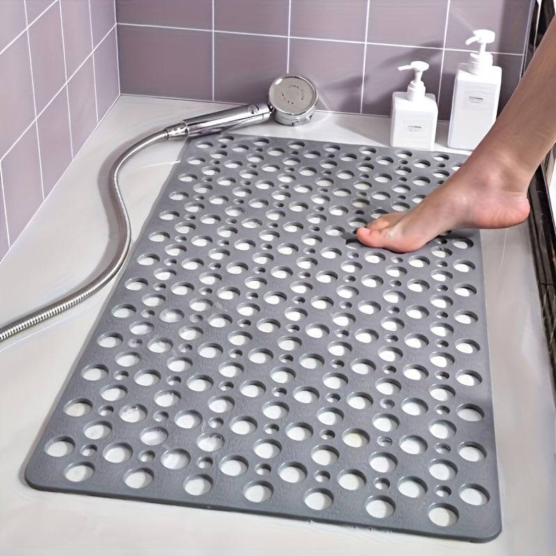 Quick-Dry Non-Slip Massage Bath Mat 43x75cm Suction Cup Mat with Drain Holes & Rings for Home & Hotel Use