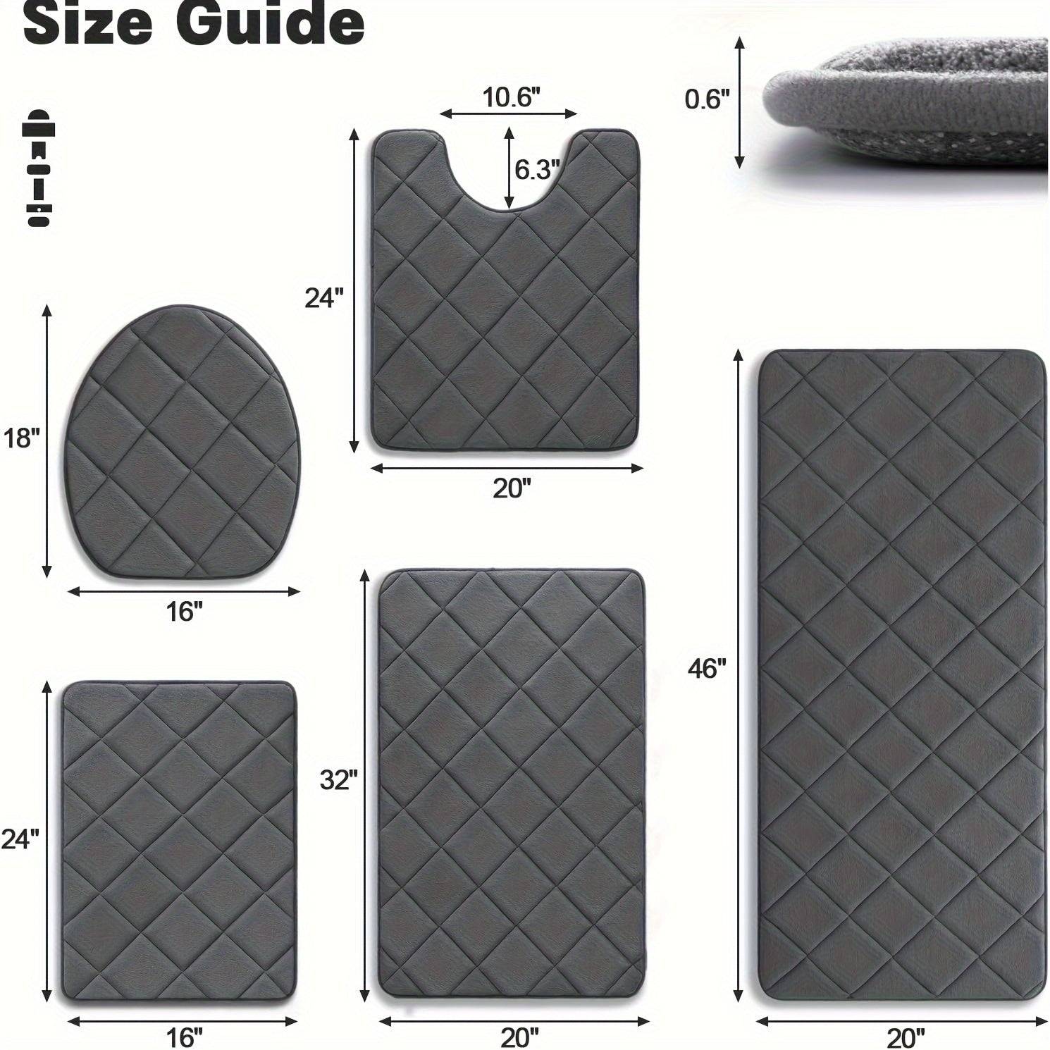 3/5pcs Bathroom Rug Set Soft Memory Foam Mats with Anti-Slip Design Machine Washable Absorbent Grey Rugs for Toilet & Floor