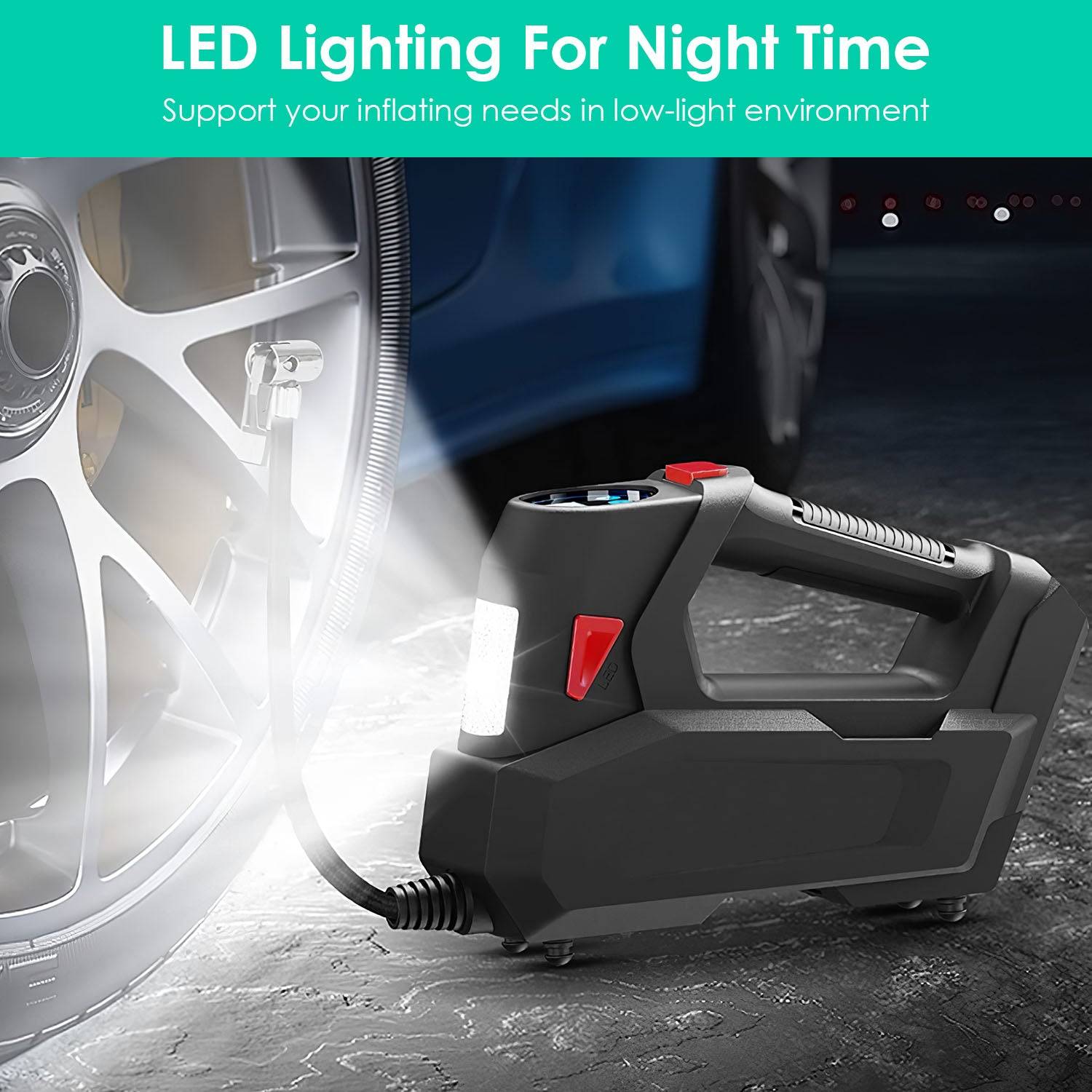 Portable Tire Inflator with Digital Display and LED Light