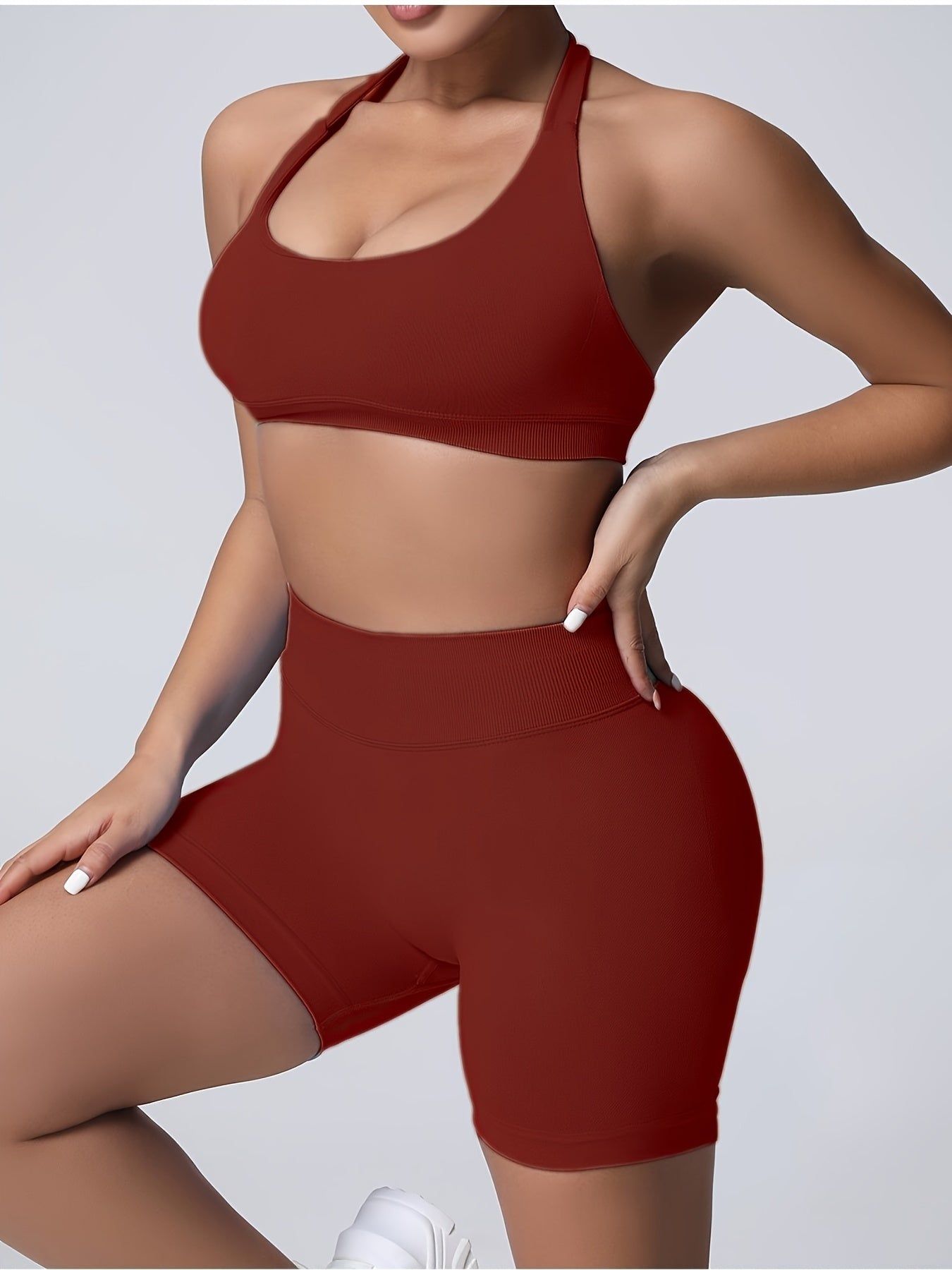 Womens Workout Set with Sports Bra and High Waist Shorts