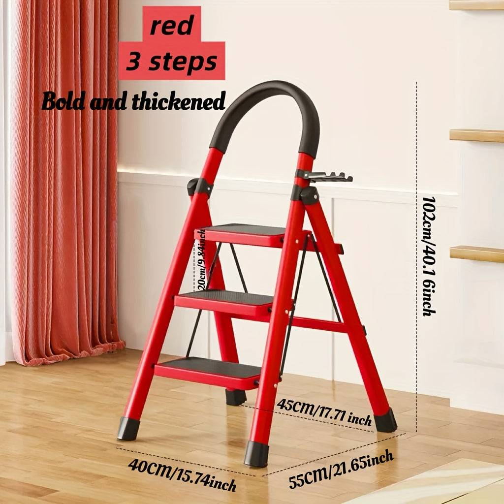 Heavy-Duty Folding Ladder 500 lbs Capacity, Steel Step Stool with Anti-Slip Pedals, Safety Buckle and Non-Slip Foot Pads for Home Use
