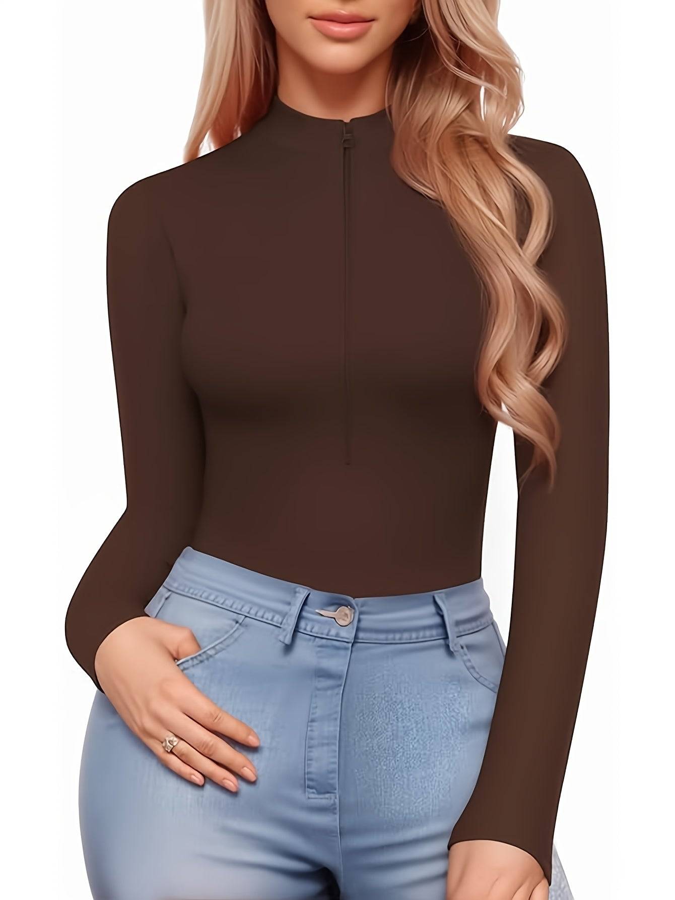 Women’s Elegant Solid Color Jumpsuit – High-Stretch Nylon Knit Bodysuit with Support for Fall & Winter