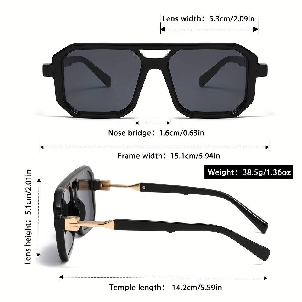 Unisex Retro Square-Frame Glasses with Golden Finish and Green Decorative Lenses, Lightweight PC Frames, Includes Case and Cleaning Cloth