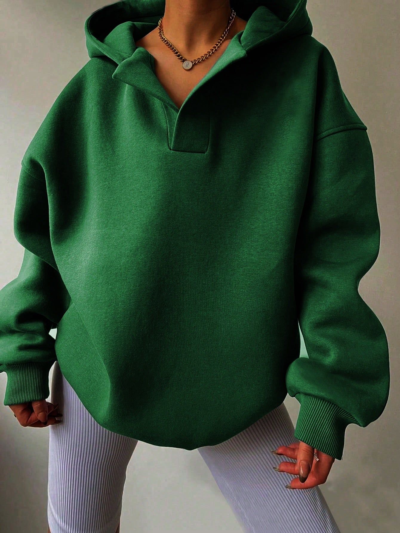 Women Hoodie Solid Color Loose Long Sleeve Pullover