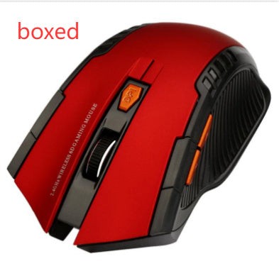 Boxed red wireless mouse with ergonomic design and orange DPI switch, optimized for gaming and electronics accessories.