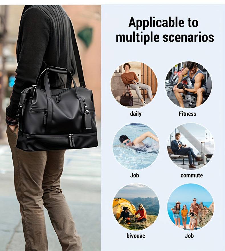 Large Capacity PU Duffel Bag Weekender with Shoe Compartment & Wet Pocket for Travel, Gym, Sports & Daily Use