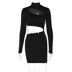 Fashion Cutout Slim Fit Turtleneck Long Sleeve Dress - PMMNAPOLES