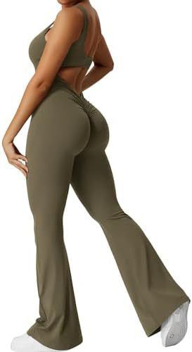 Sleeveless Flare Yoga Jumpsuits Long Pants High Stretch