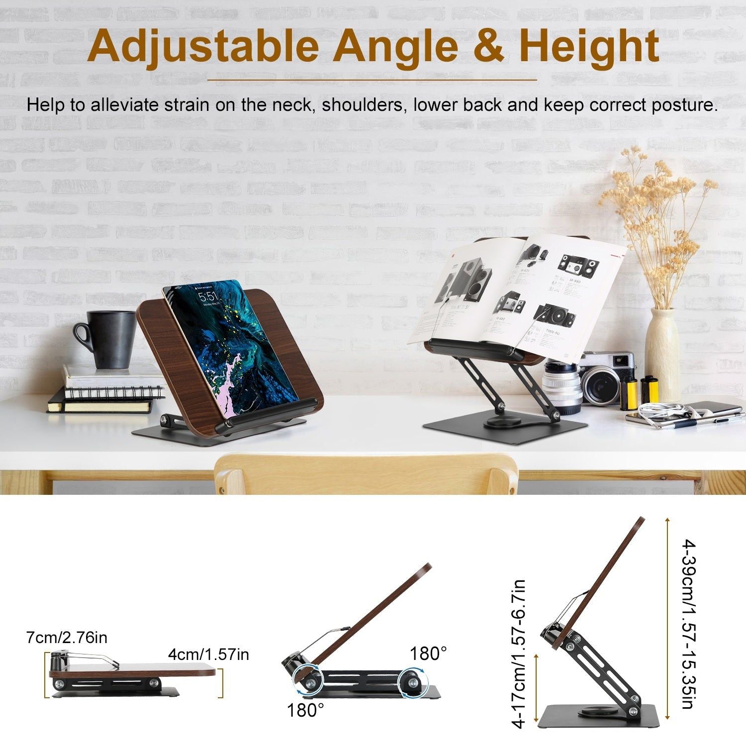 Adjustable Foldable Book Stand with Rotating Base Design