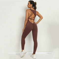 Yoga Jumpsuit V-shaped Back Design Sleeveless Fitness Running Sportswear Stretch Tights Pants For Womens Clothing - PMMNAPOLES