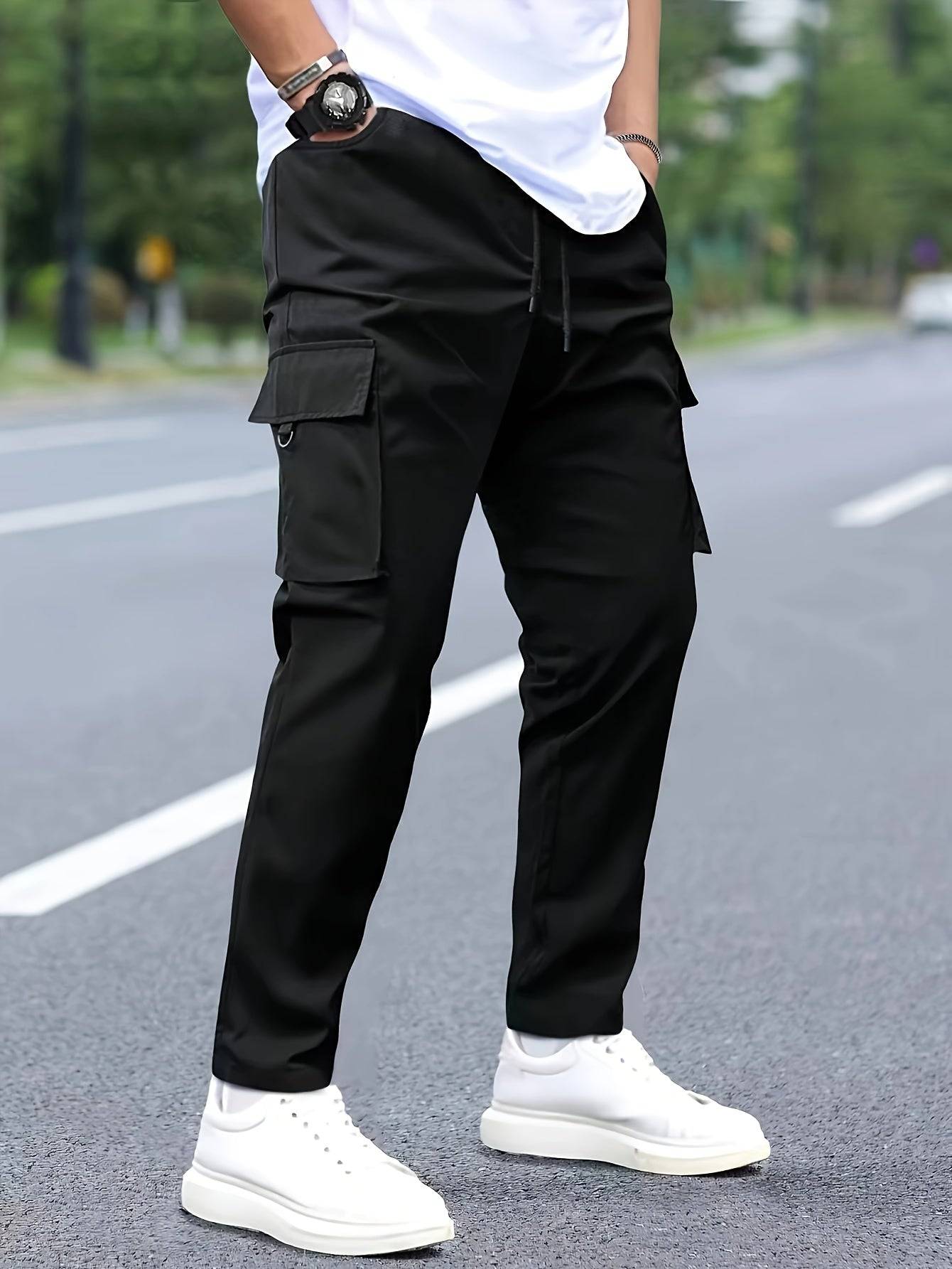 Men’s Work Pants 2-Pack – Straight-Leg Casual Trousers with Drawstring & Multi-Pockets
