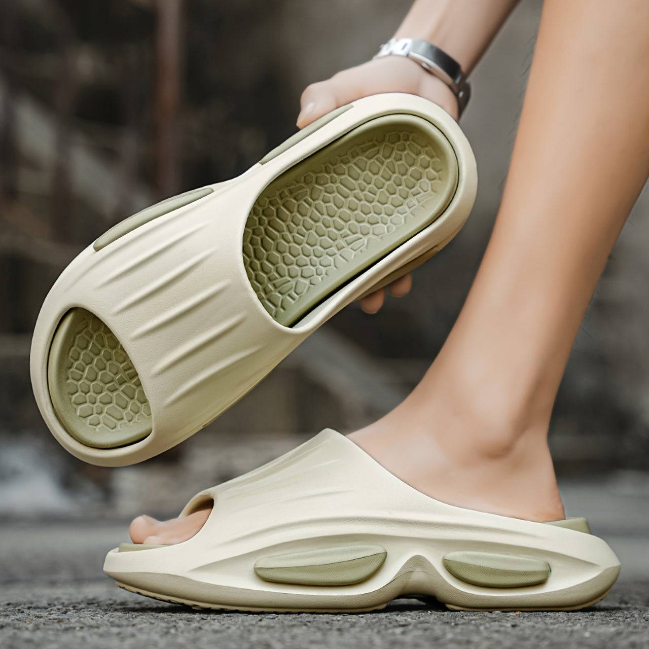 Men's Plus Size Slippers, Soft EVA Sole with Non-Slip Ergonomic Arch Support, Open Toe, Cushioning and Comfort for Casual Outdoor Wear.