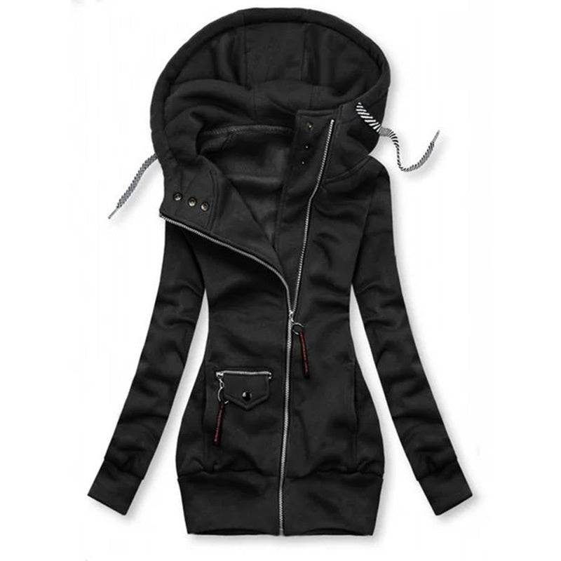 Slim Fit Hooded Jacket with Zip Front and Drawstring Waist