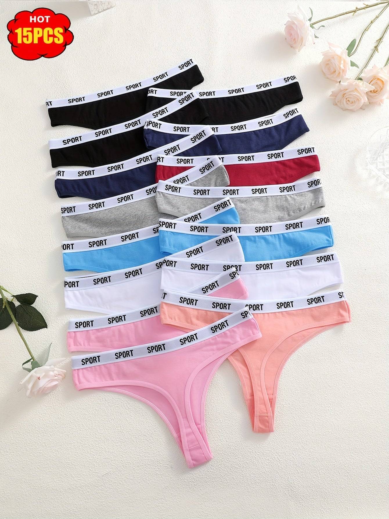 15pcs Women’s Thong Underwear Set – Comfortable, Breathable & Elastic Panties for Daily Wear and Commuting