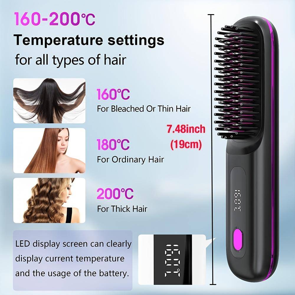 Cordless USB Hair Straightener Comb Dual Function
