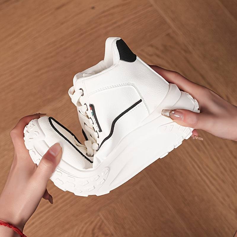 Women’s High-Top Casual Sneakers with Thick Sole, Soft Cushioning White Shoes for Autumn Outfits & Everyday Comfort