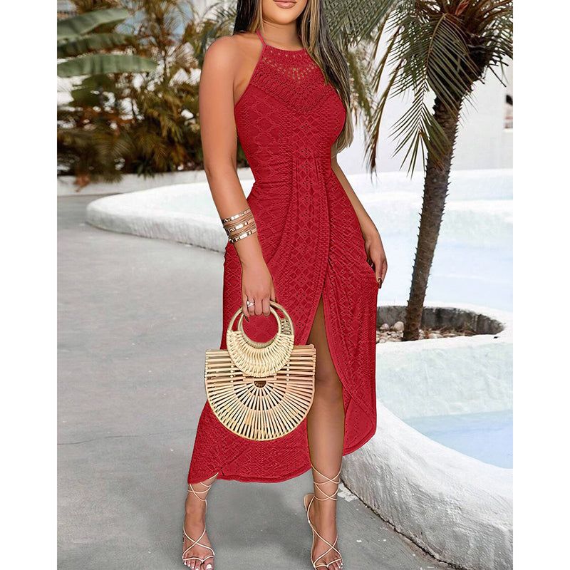 Halter Neck Bodycon Midi Dress for Women Evening Wear