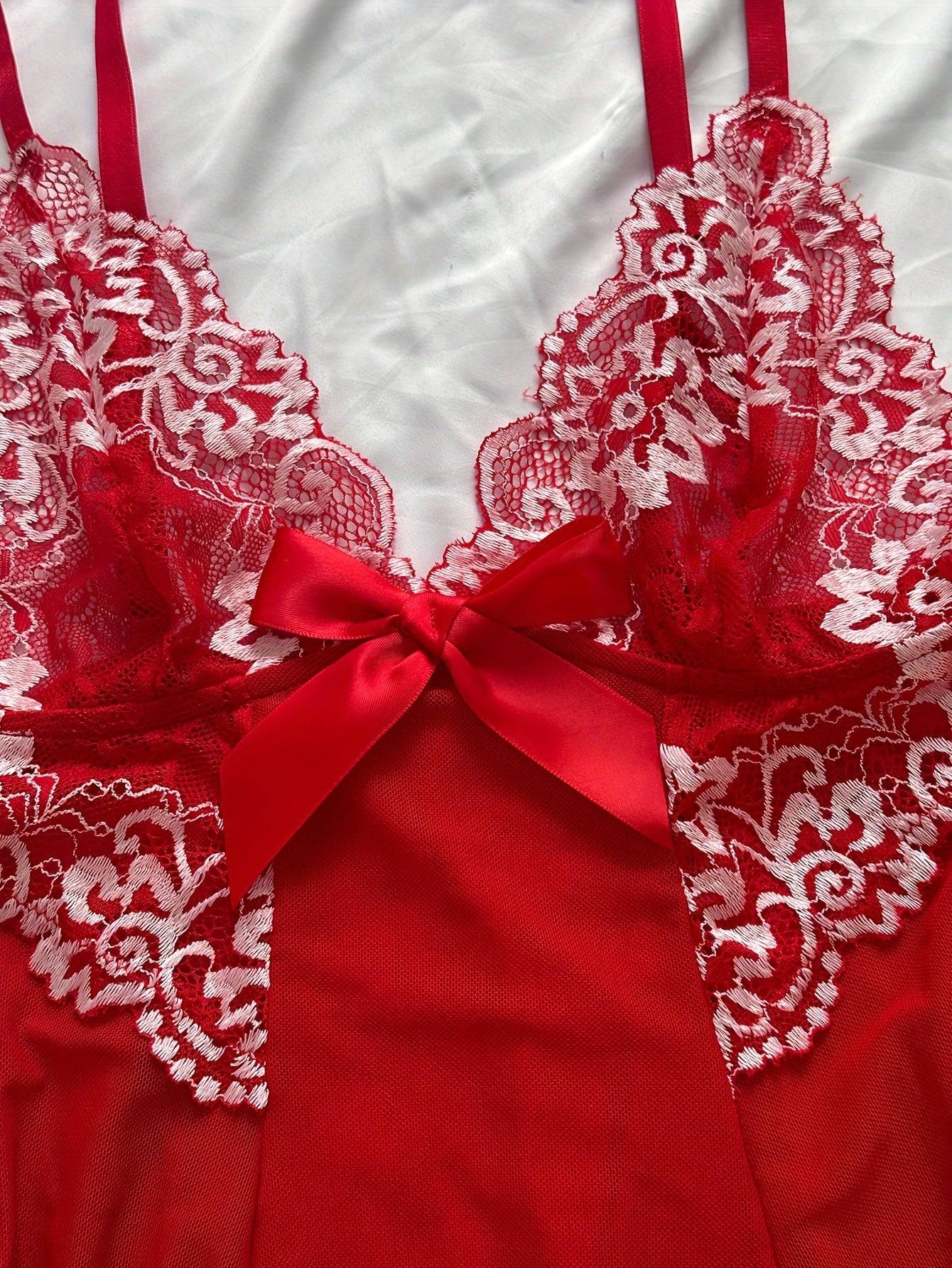 Women's Red Lace Robe Set – 2-Piece Elegant Sleepwear with Matching Lingerie