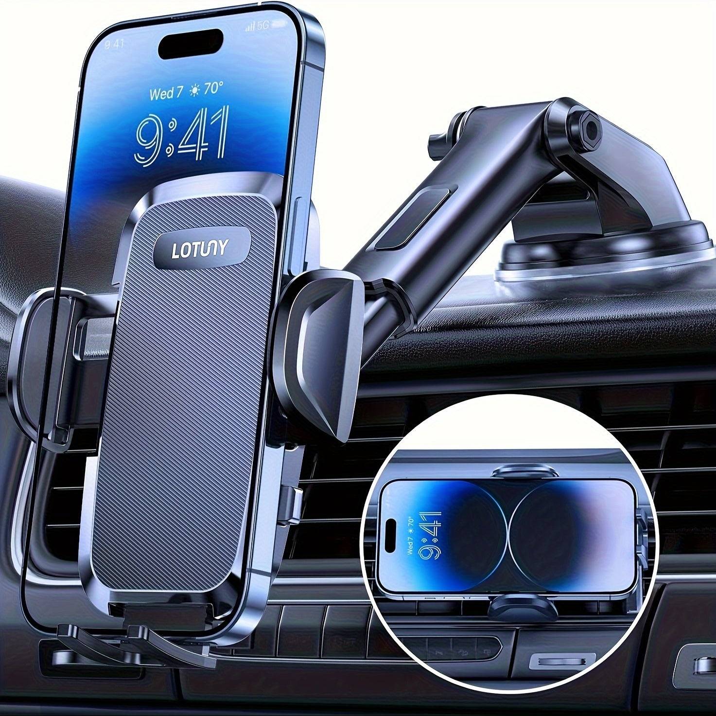 3-in-1 Universal Car Phone Holder – Hands-Free Mount for Dashboard, Windshield & Air Vent | Compatible with iPhone, Samsung, Google (4"–7.2" Phones)