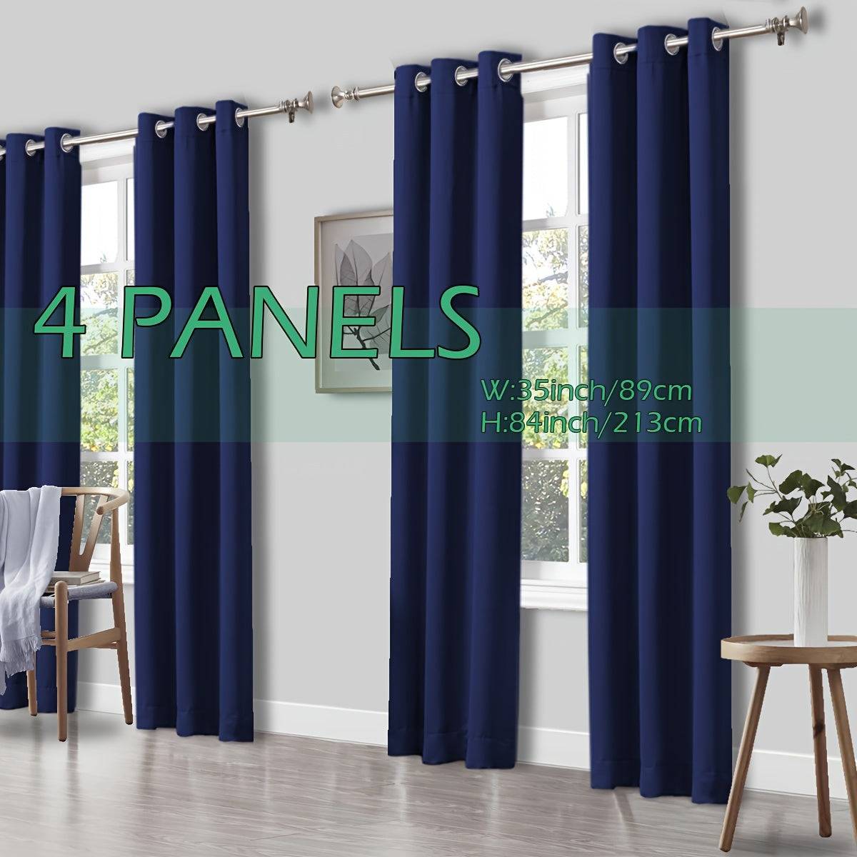 Set of 4 Thermal Blackout Curtains Triple Weave Solid Grommet Panels Insulated Patio Drapes for Complete Darkness & Comfort at Home or Office
