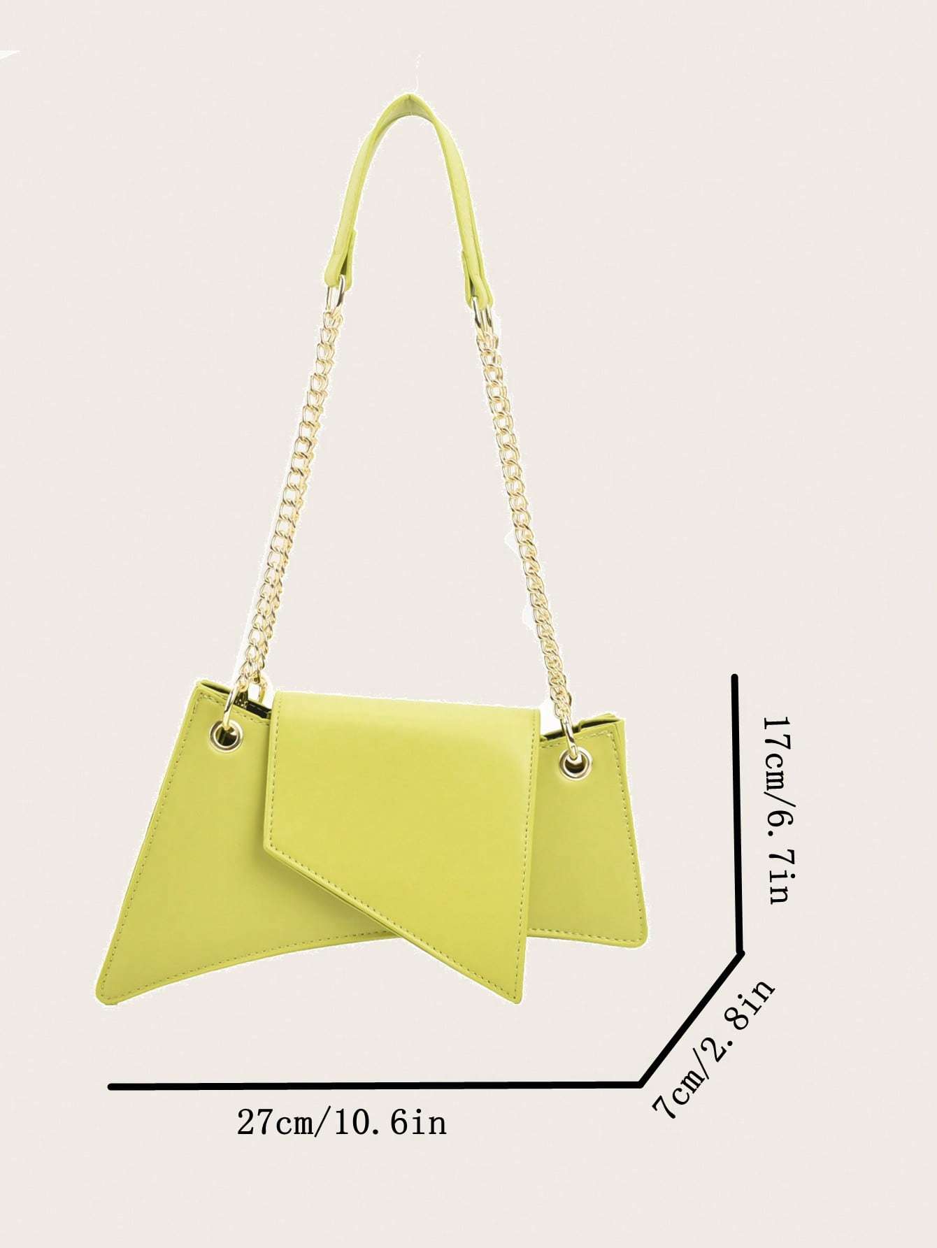 Neon Green Tote Bag PU Leather Chain Stone Pattern Purse