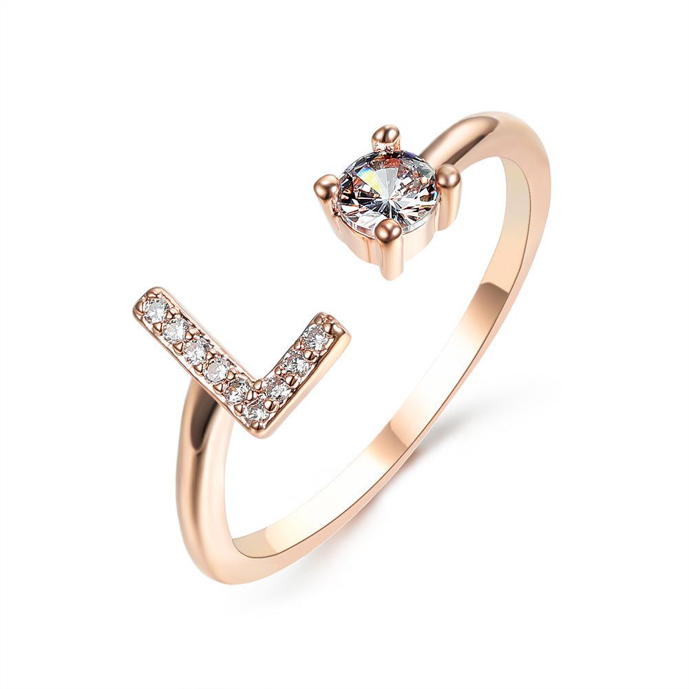 Adjustable Letter Ring with Zircon 26 Initial Design Women