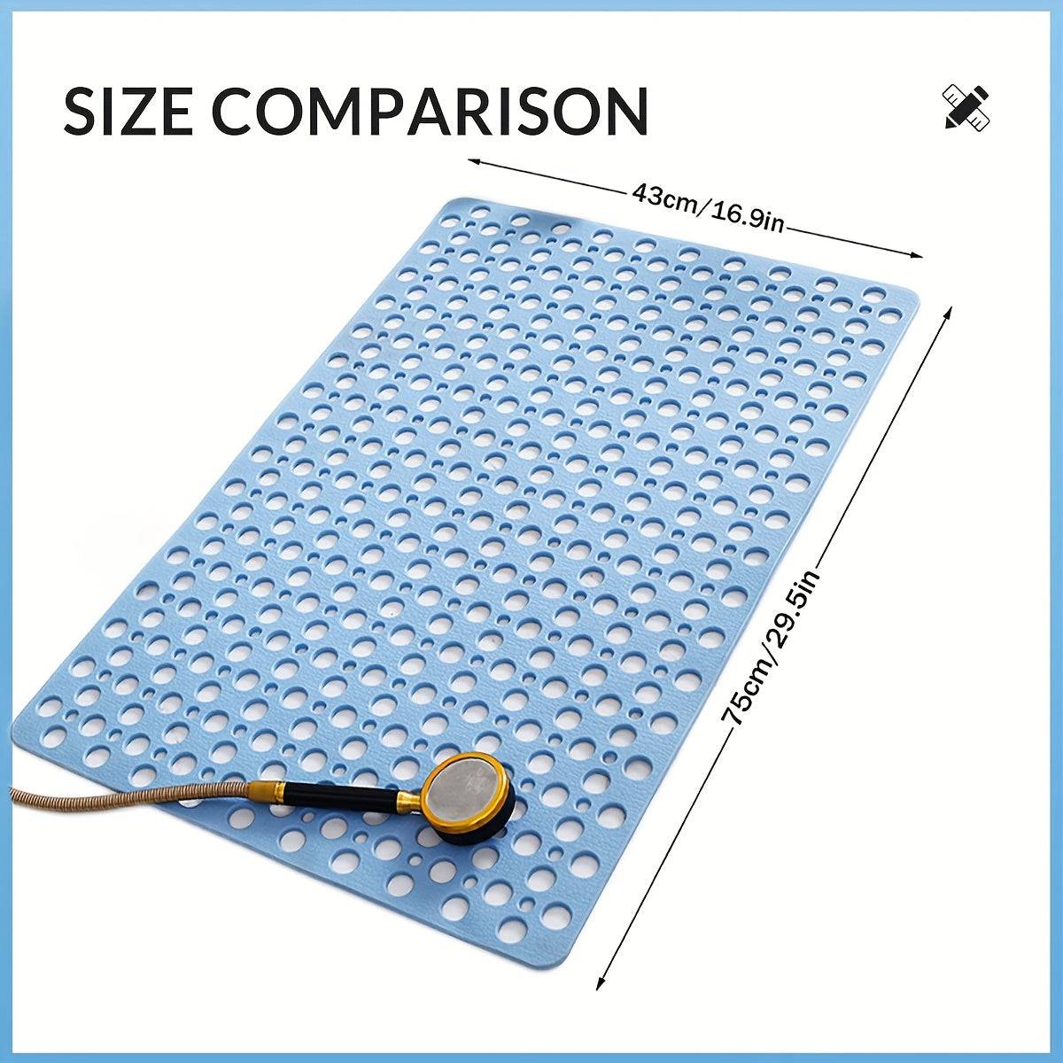 Quick-Dry Non-Slip Massage Bath Mat 43x75cm Suction Cup Mat with Drain Holes & Rings for Home & Hotel Use