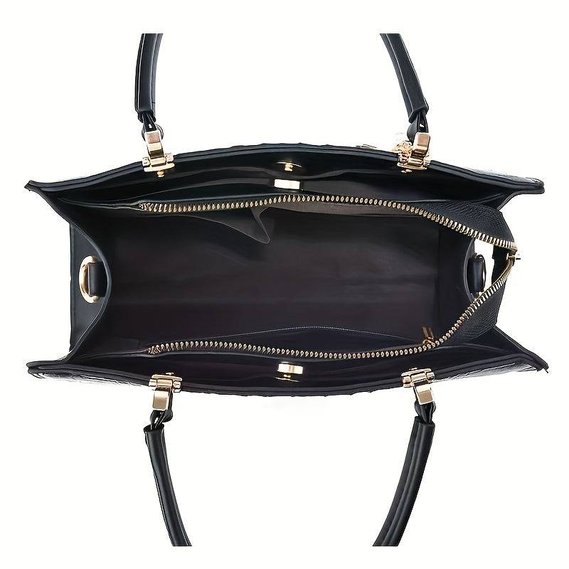 Women's Crocodile Pattern Shoulder Bag Elegant Faux Leather Messenger Purse for Daily & Evening Use