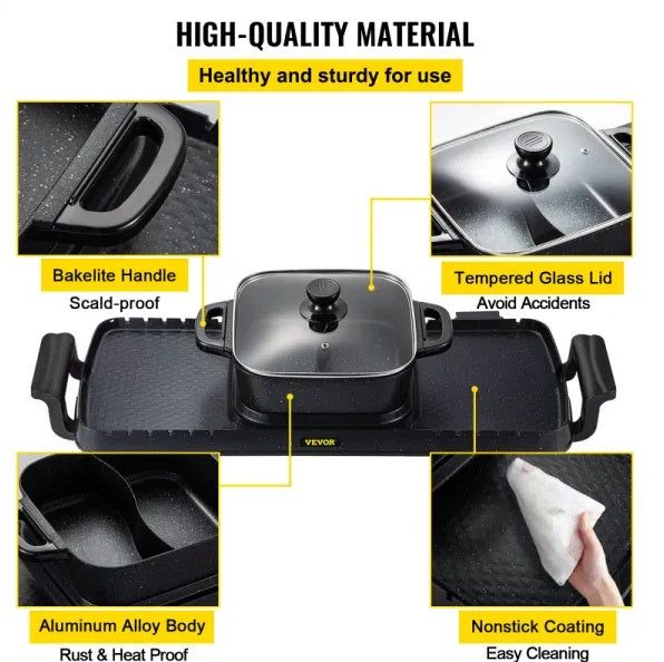 Electric Hot Pot 2in1 Grill Dual Thermostat Nonstick Combo