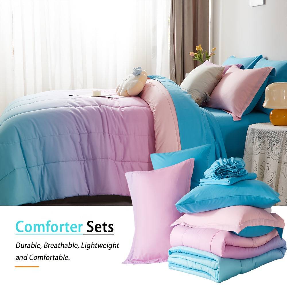 5/7-Piece Dreamy Color Comforter Set, Hypoallergenic Microfiber Bedding with Sheets, Twin/Full/Queen/King, All-Season