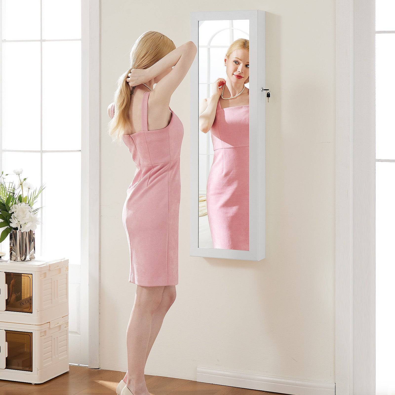 Wall Mounted Jewelry Armoire with Mirror and LED Lights