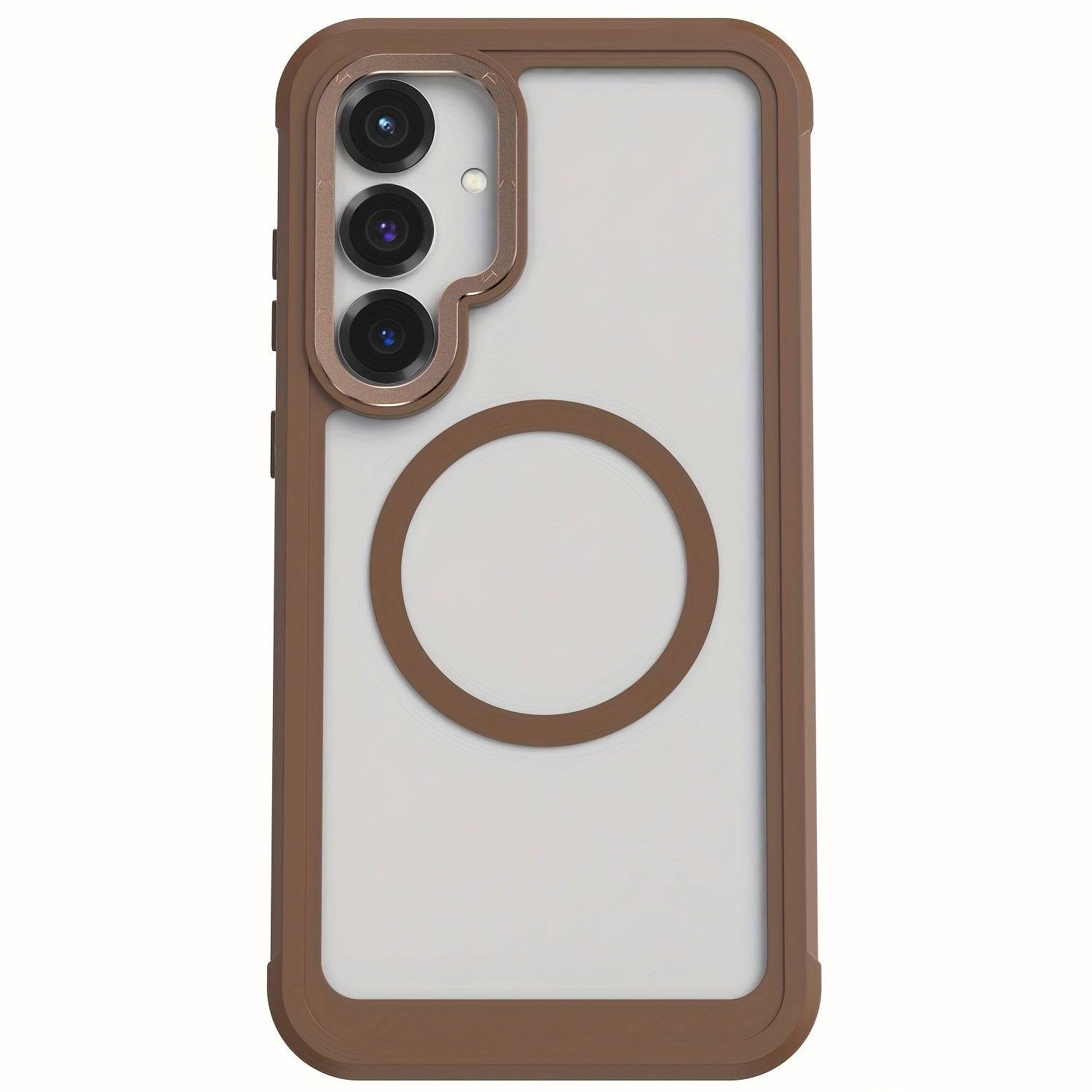 Rugged Magnetic Dual-Layer Case for Samsung Galaxy S25/S25+/S25 Plus/Ultra 5G, Clear or Brown Shockproof Bumper Protective Cover