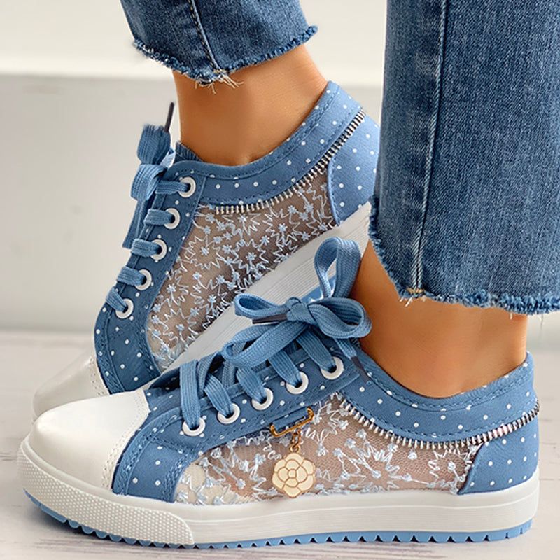 Embroidered Polka Dot Breathable Mesh Sneakers