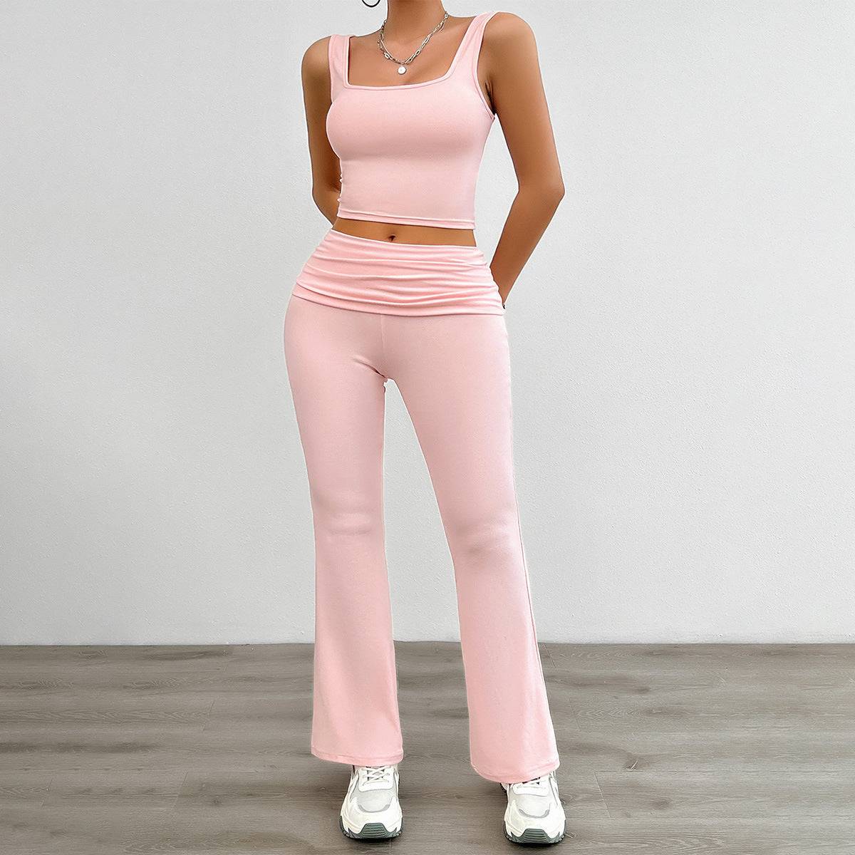 Womens Pant Top Set Slim Trousers Sleeveless Vest Two Piece