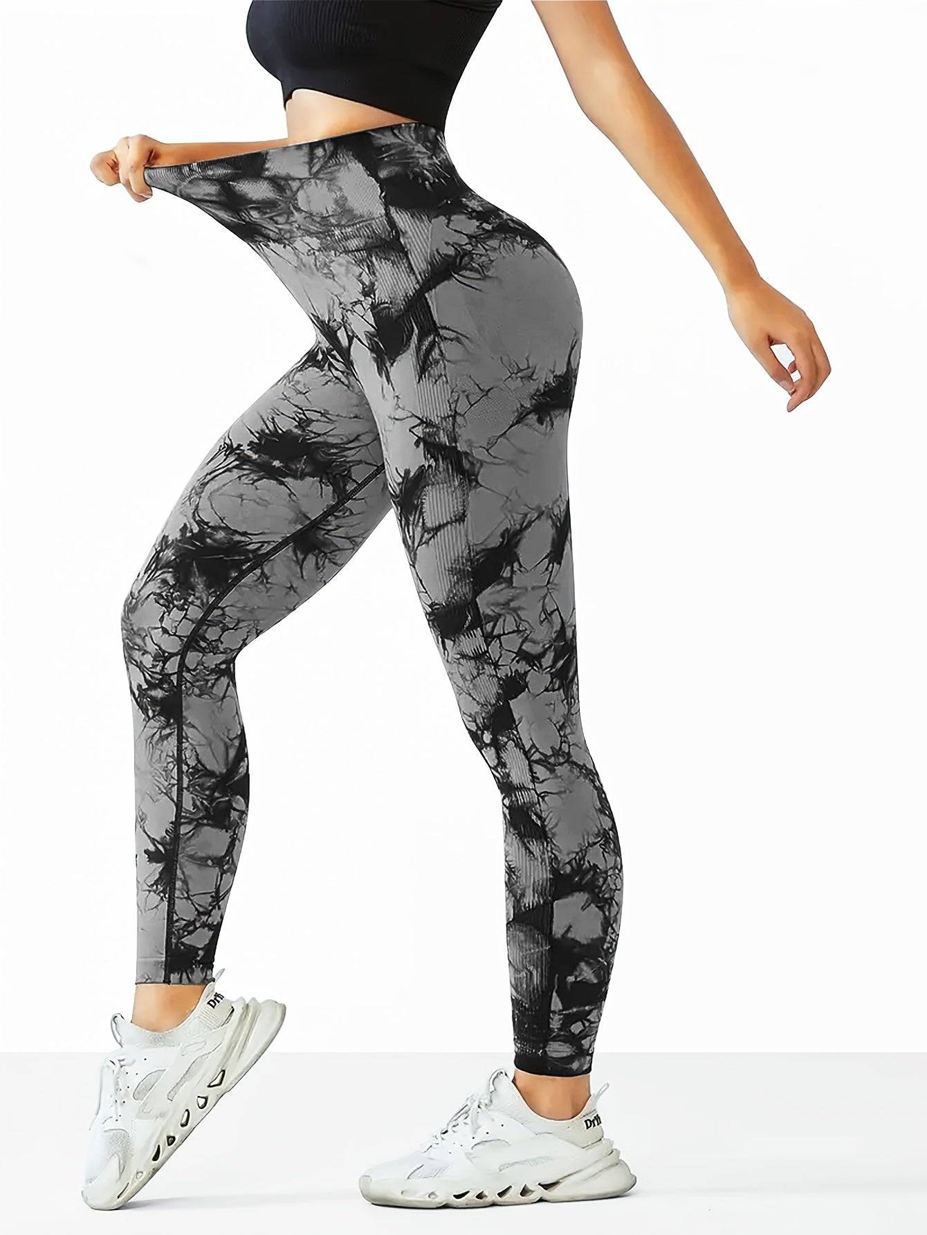 3-pack women’s seamless high-waisted tie-dye leggings, butt-lifting compression fit, multicolor 9/10 sports pants