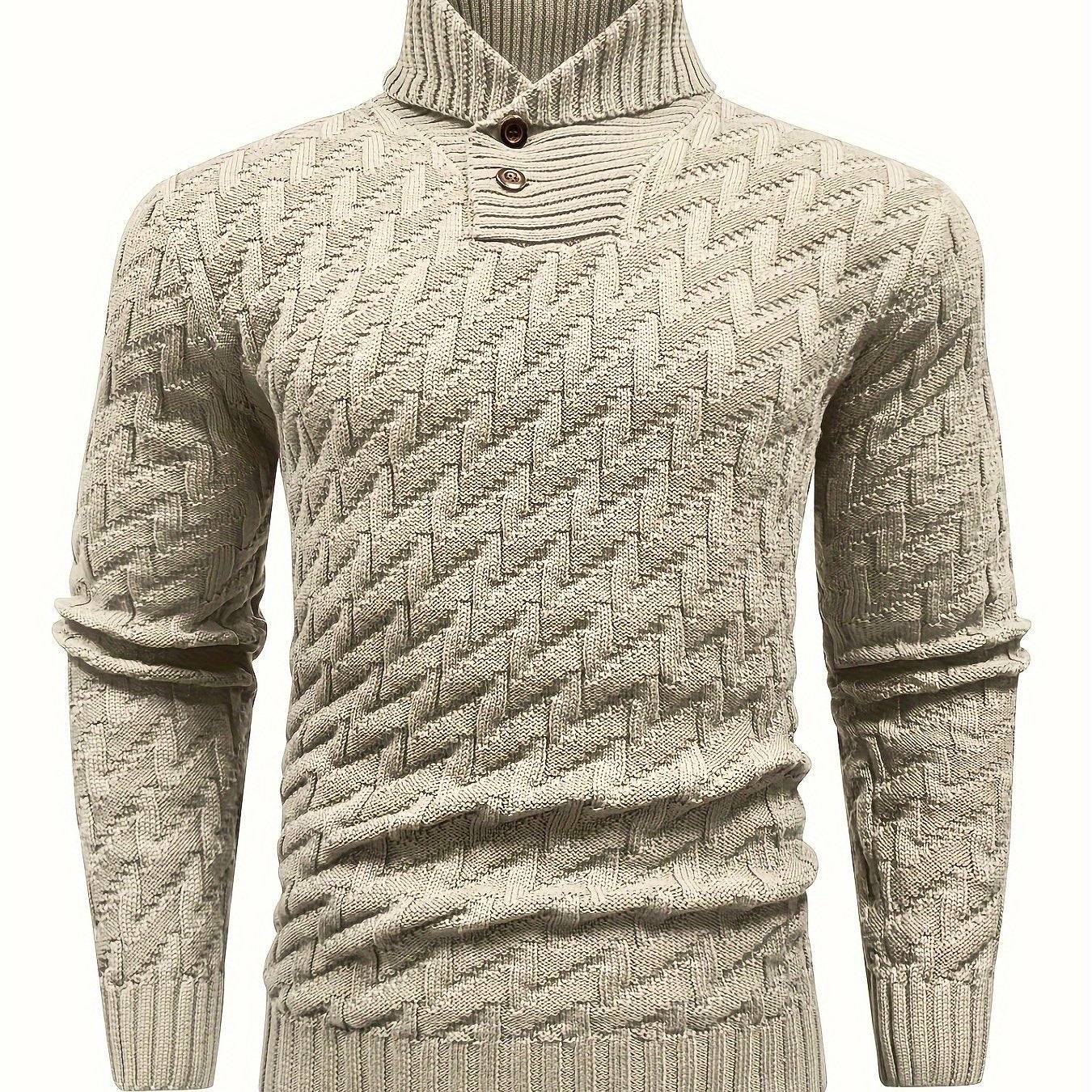Men’s Casual Solid Textured Sweater Warm Lapel Design for Commuting & Everyday Wear