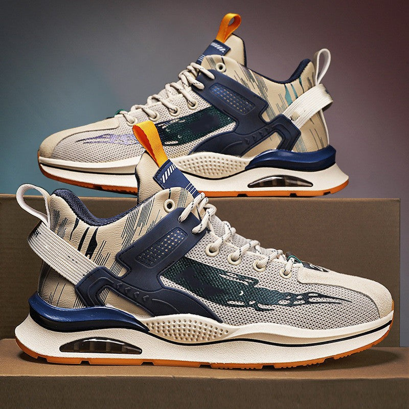 Men’s Casual Platform Sports Shoes Color Block Lace-Up Sneakers with PVC Rubber Sole Lightweight Design