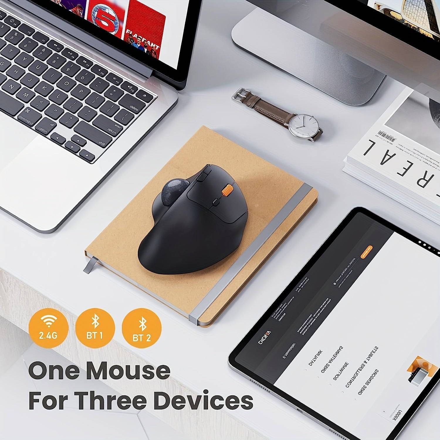 Ergonomic Wireless Trackball Mouse – Rechargeable Thumb-Control for PC & Mac