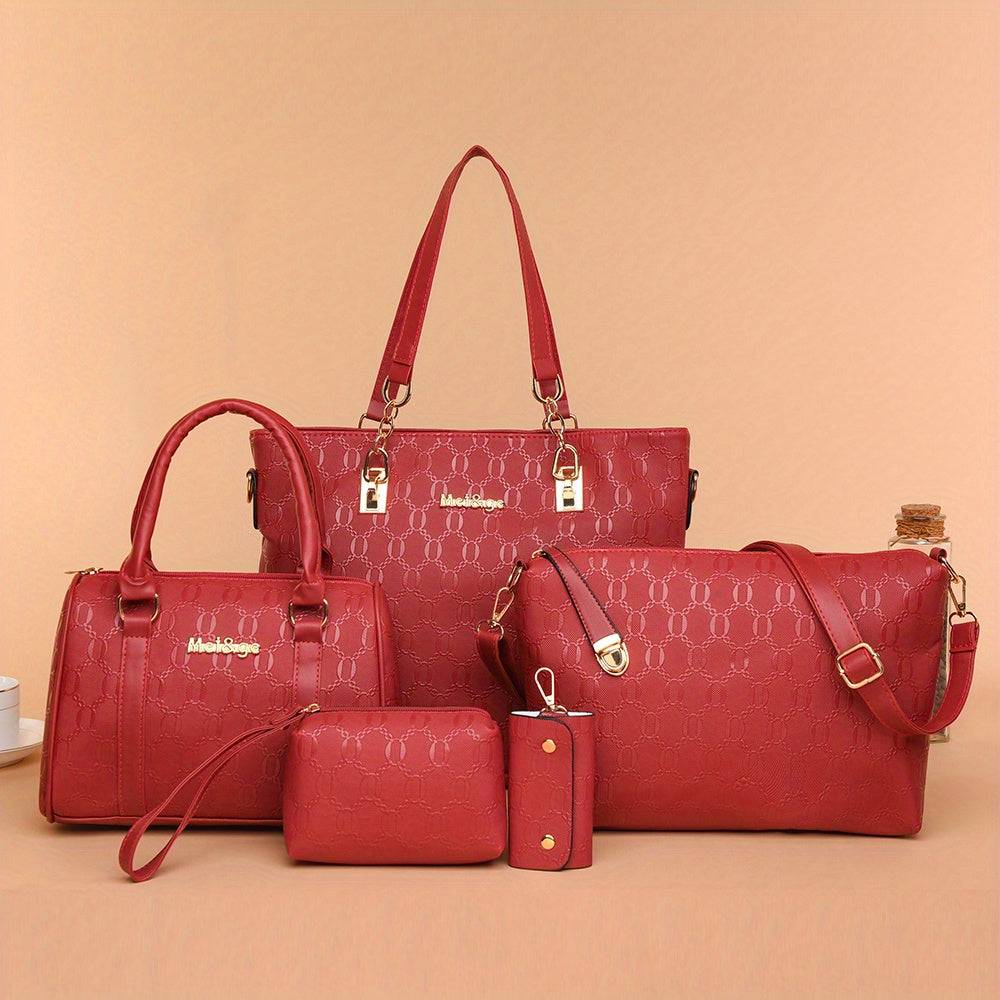 Women’s 5-Piece Handbag Set – Synthetic Leather Tote, Satchel, Crossbody, Shoulder Bag & Wallet