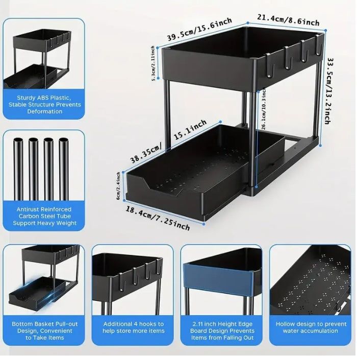 Under Sink Organizer Adjustable Shelf Cabinet Rack