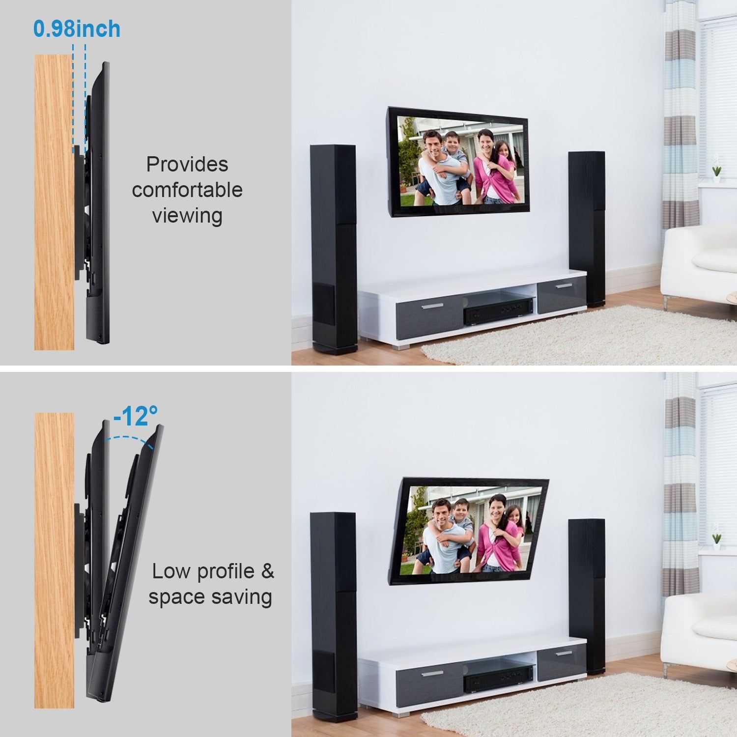 TV Mount Tilt Dual Arm Wall Bracket for 26–55 Inch TVs