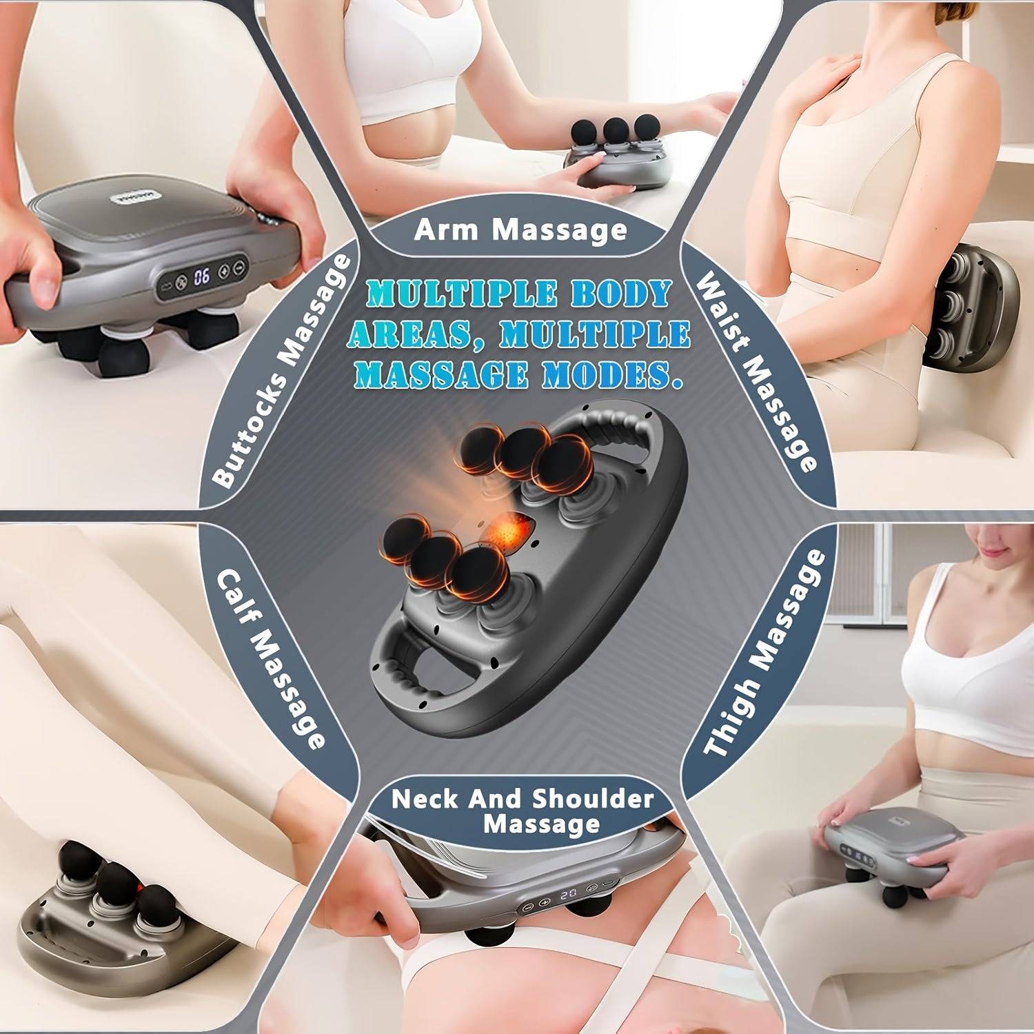 Deep Tissue Massager with 6 Heads Electric Percussion Device with 9 Speeds & 9 Modes Portable Muscle Relaxation Tool for Back, Legs, Arms & Waist