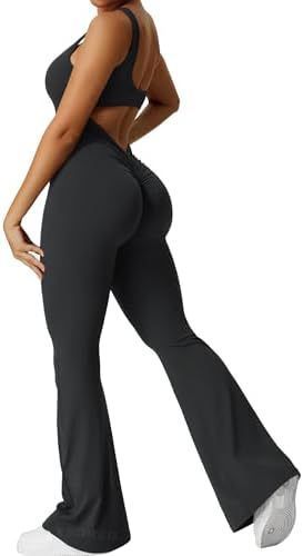 Sleeveless Flare Yoga Jumpsuits Long Pants High Stretch