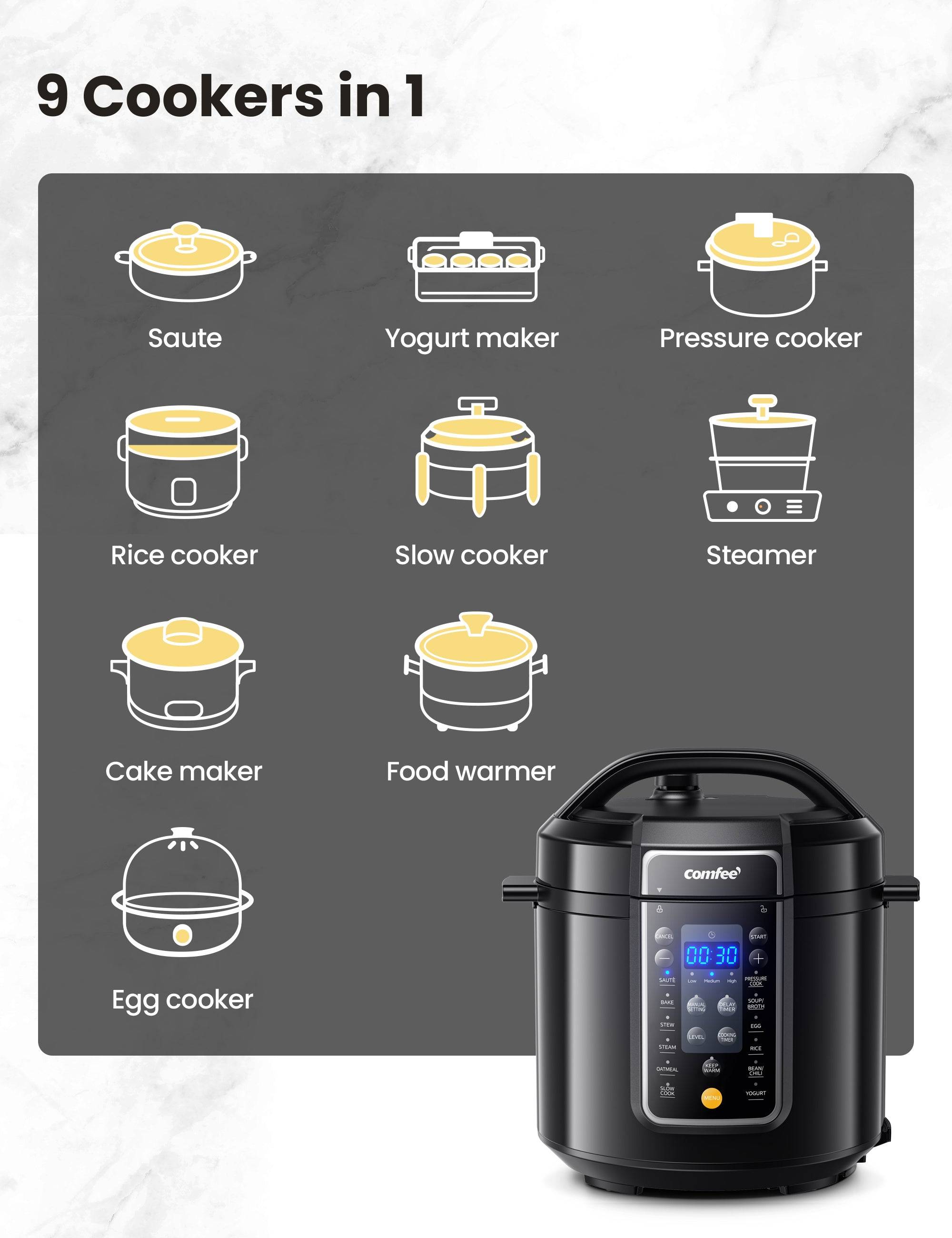 COMFEE’ 6-Quart 9-in-1 Electric Pressure Cooker, 13 Presets, Multi-Cooker, Nonstick Pot