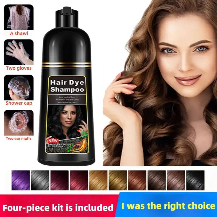 500ml 5-in-1 Hair Dye Shampoo – Covers White Hair, Herbal Formula, Free Toolkit, Gift for Men & Women