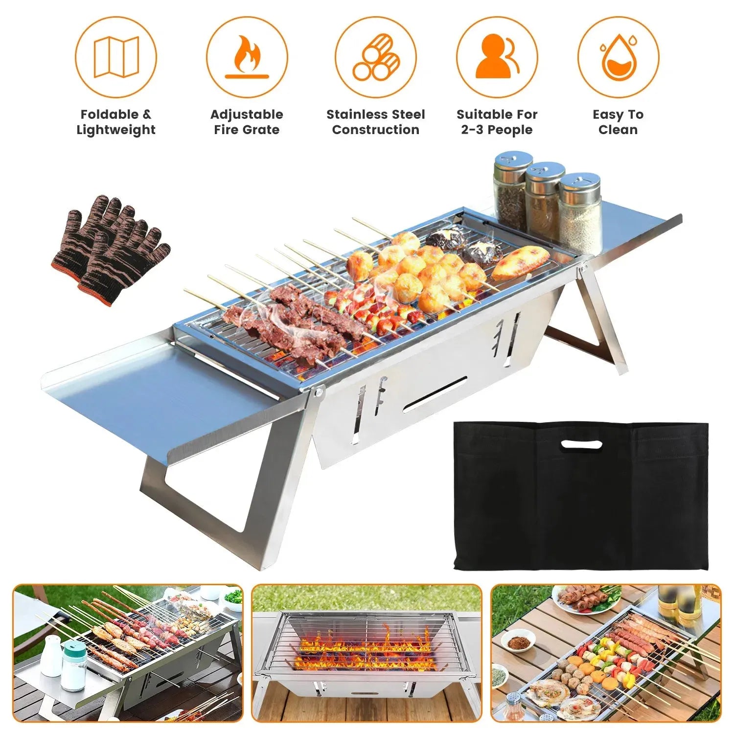 3 in 1 Portable Charcoal Grill Foldable