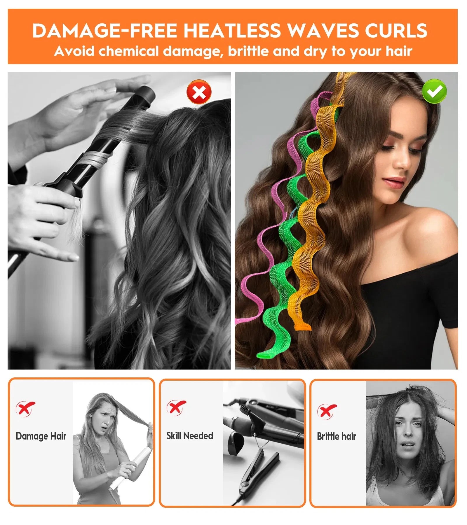 30PCS Heatless Curlers Kit for Healthy Curls