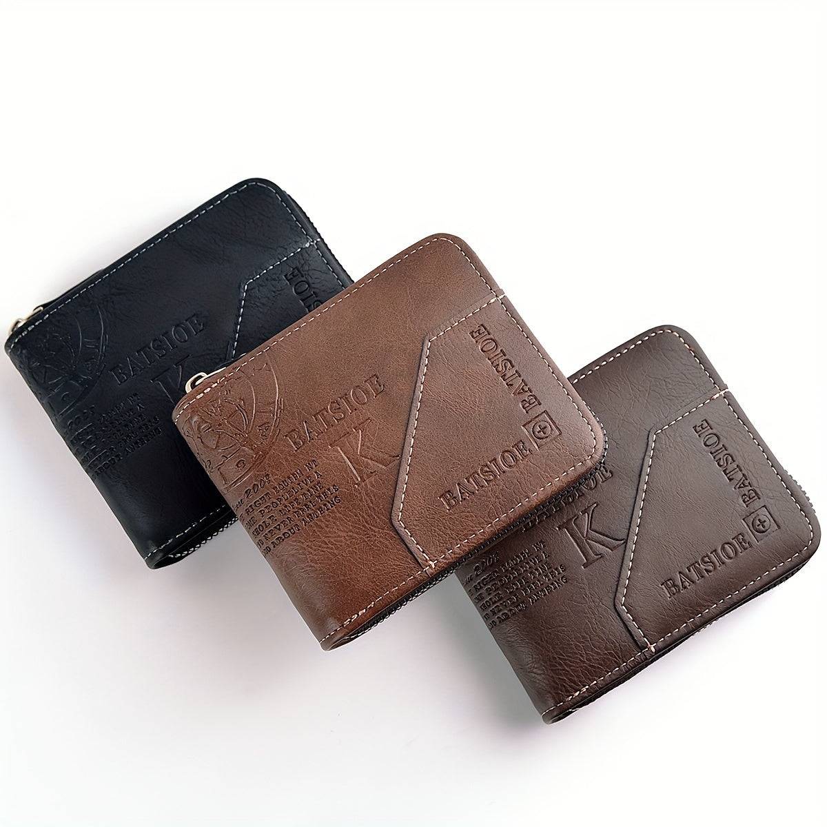 Men's Vintage Faux Leather Wallet – Embossed Lettering, Card Holder with Zip Closure | Business & Gift-Ready for Christmas or Father’s Day